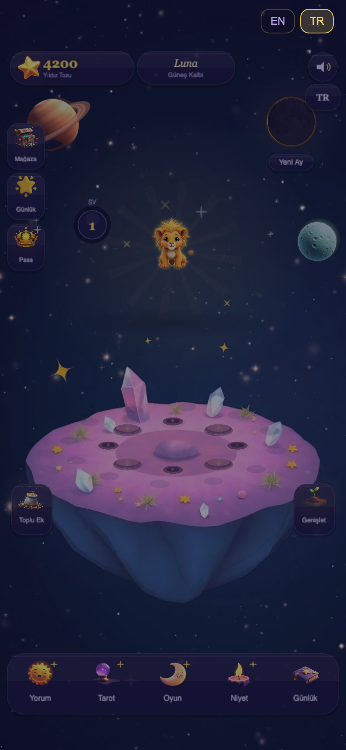 Stellaria garden — a star-spirit above a floating crystal island